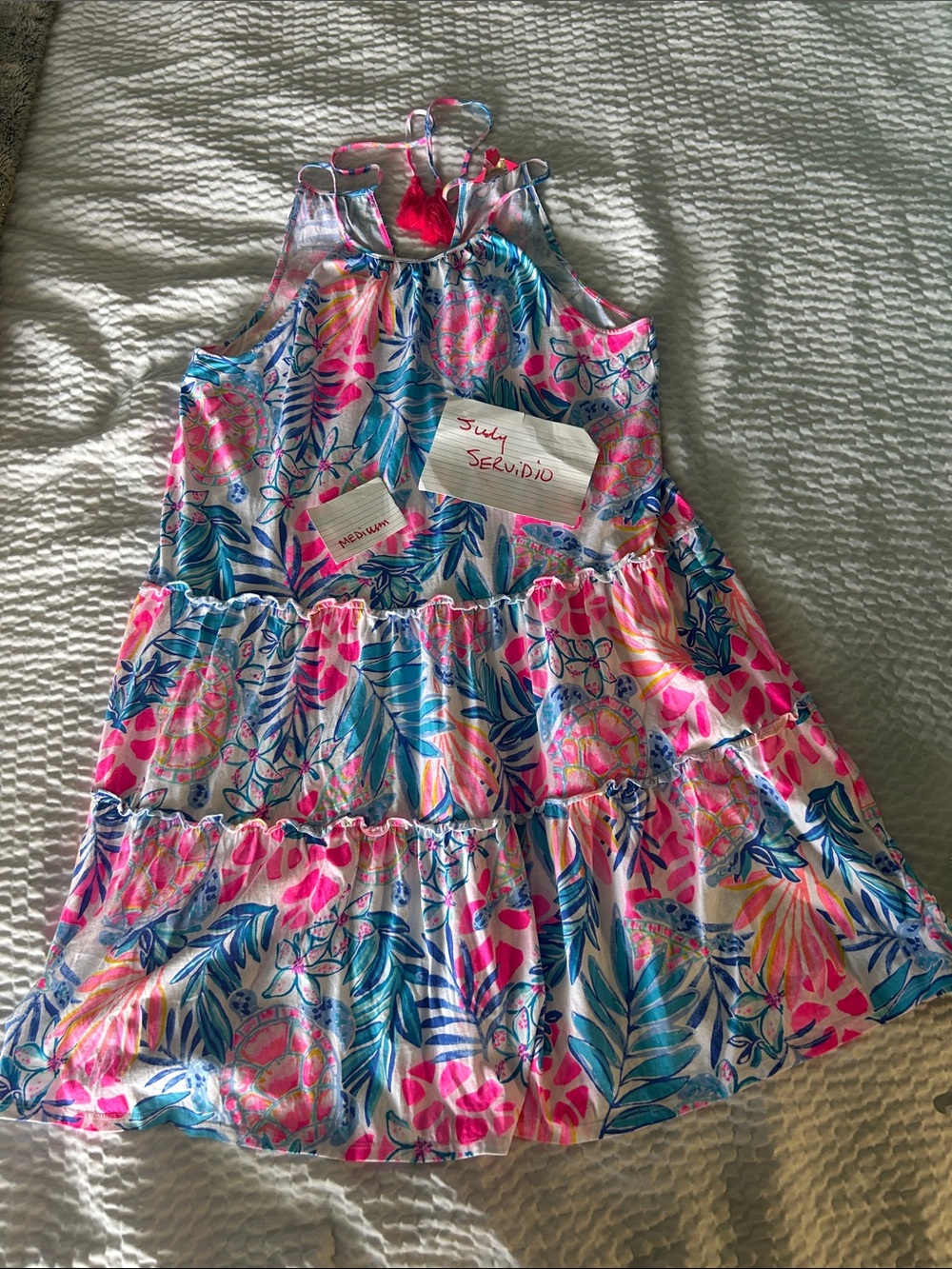 Lilly Pulitzer Pink & Blue Tropical Tiered Sundress